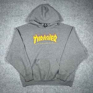 Thrasher Hoodie Mens XL Gray Flame Logo Skateboarding Streetwear Pullover